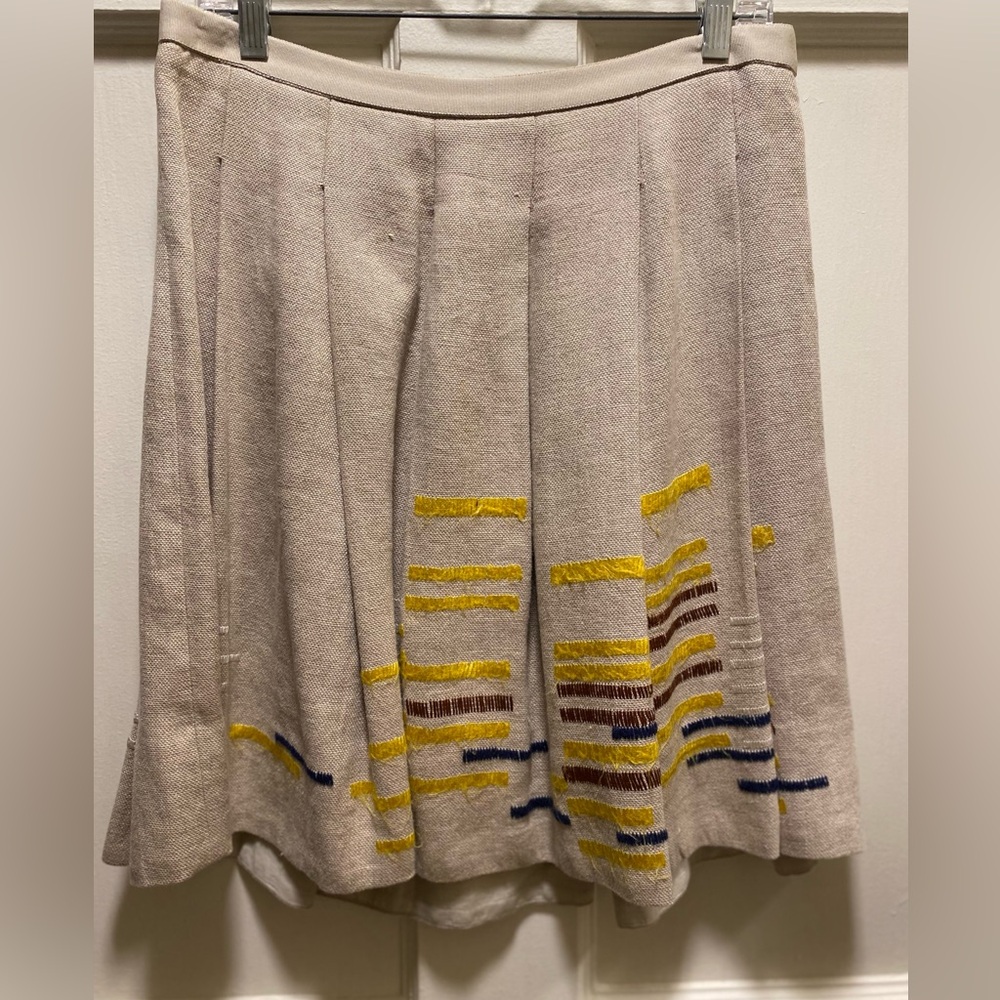 Maeve Beige A-Line Skirt with Yellow and Blue Accents